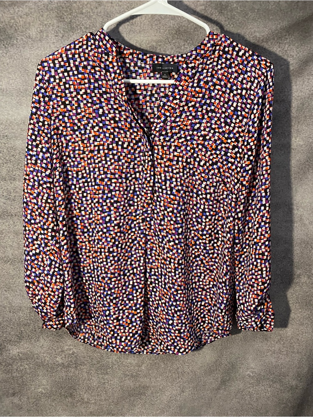 The Limited Women Small Blouse Geometric Pixel Mosaic Print Long Sleeve